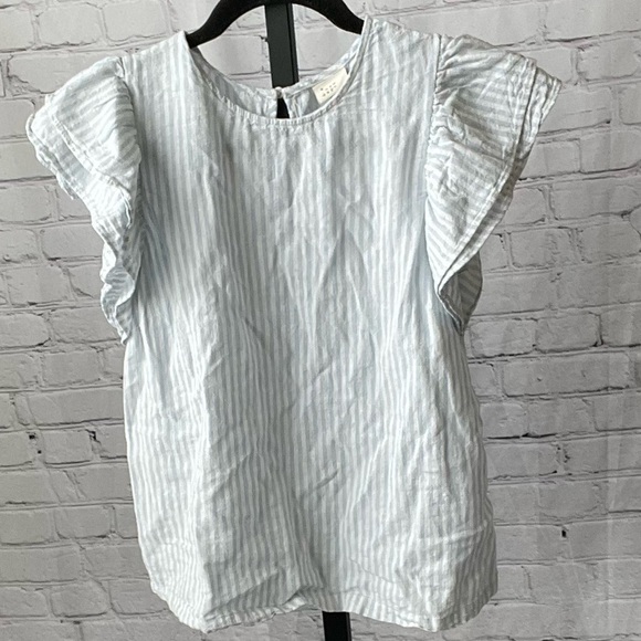 A New Day Linen Vertical Strip Blouse Size Small - Picture 1 of 4